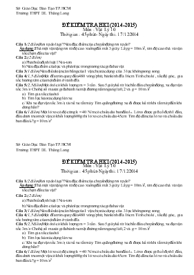 Đề kiểm tra học kì I (năm học 2014 - 2015) môn  Vật lý 10 thời gian  45 phút